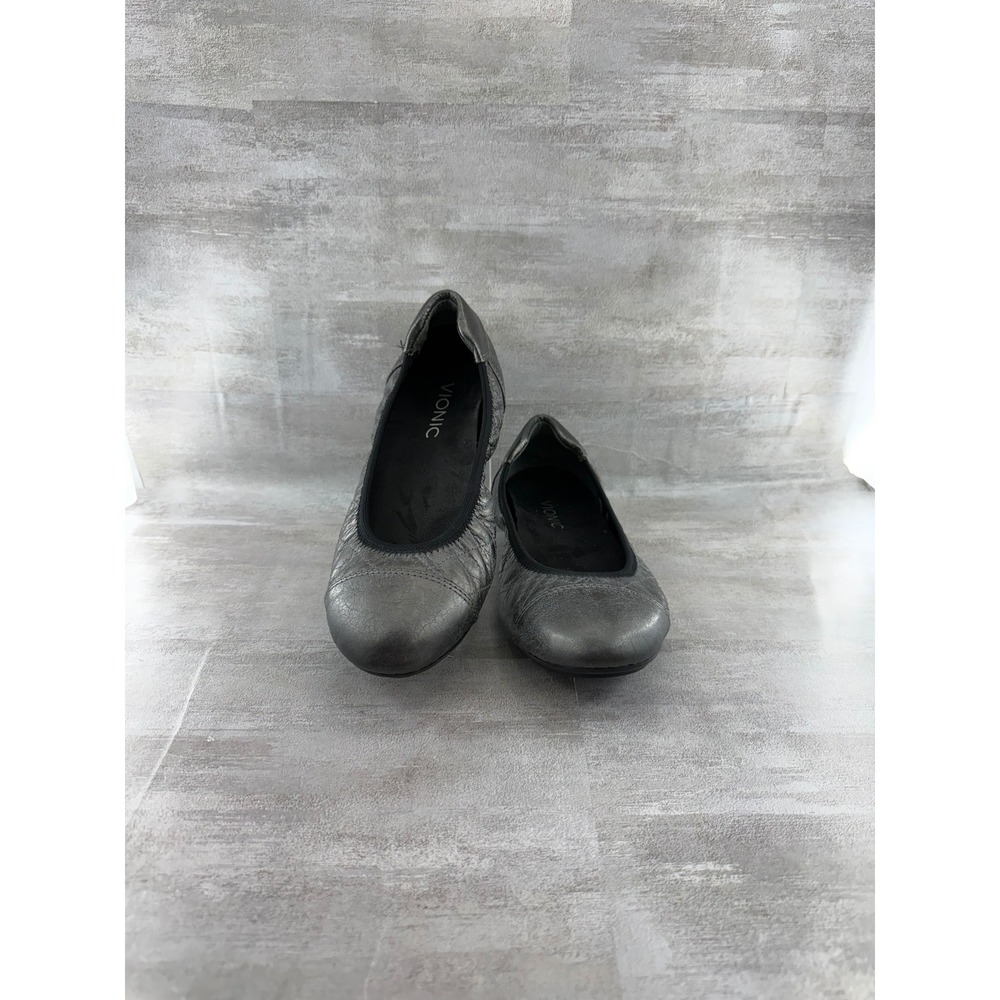 Vionic Ava Gunmetal Metallic Leather Ballet Flats 359AVA Women Sz 7